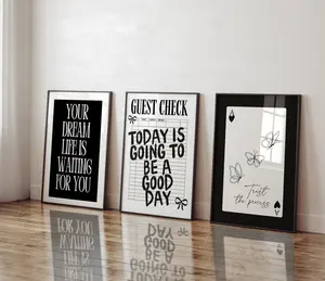 Unframe Set of 3 Black Retro Wall Prints Affirmation Ace of hearts guest check print positivity quote poster for bedroom apartment