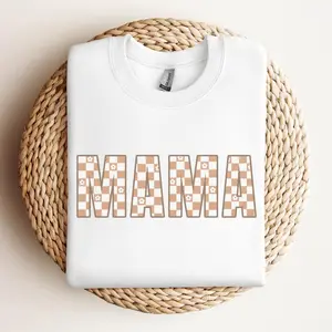 Checkered Mama Sweatshirt, Brown Checkered Sweatshirt, Plus Size Fall Sweatshirt, Mother's Day Gift, Grandma Gift, Mimi Gift, Checkered Mama Sweatshirt, Hoodie, Comfort Colors