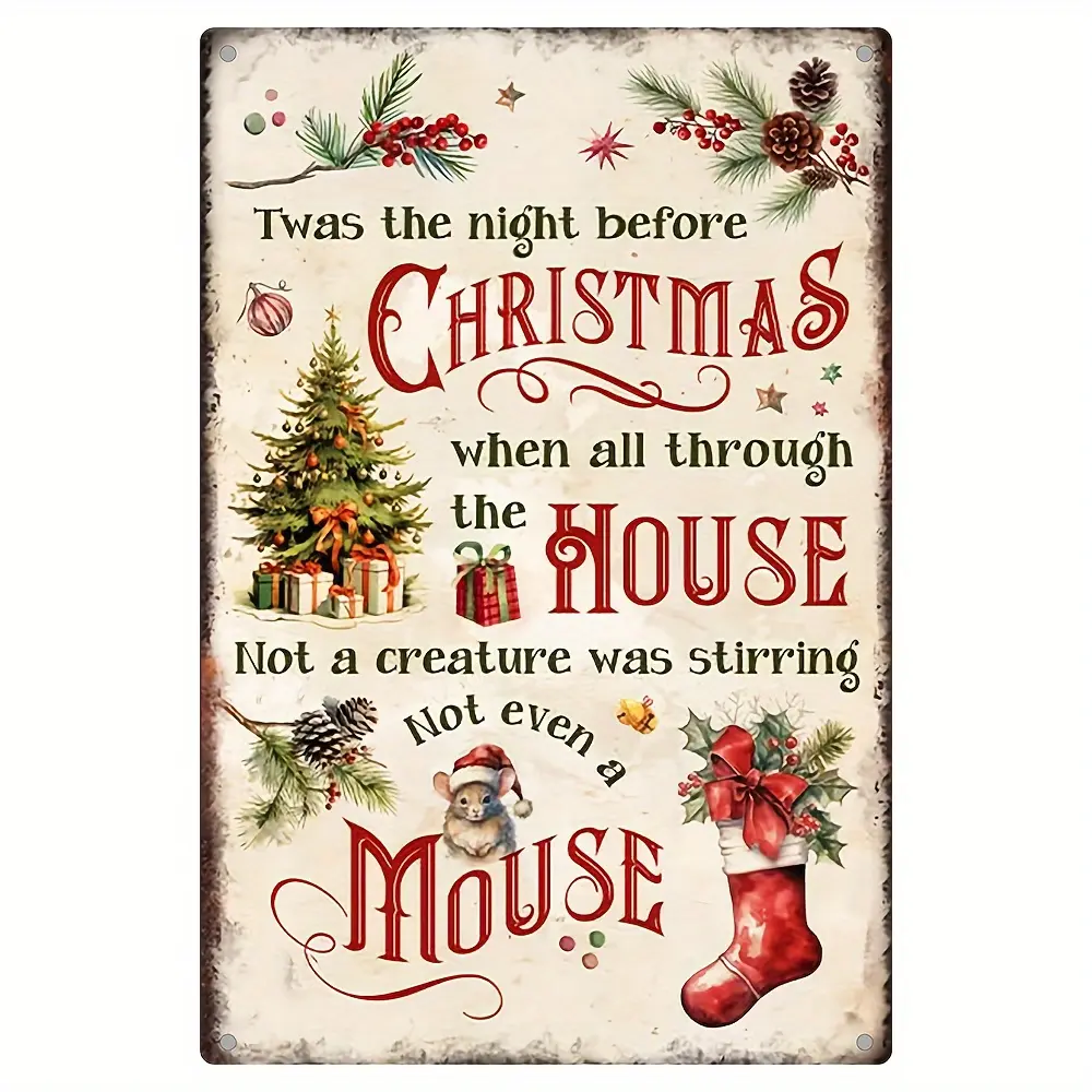 1pc, "Christmas Eve" Metal Painting Art Plaque (8'X12'/ 7.87inch * 11.81inch), Vintage Plaque Decoration Wall Art, Wall Decoration, Room Decoration, Home Decoration, Restaurant Decoration, Bar Decoration, Cafe Decoration, Garage Decoration