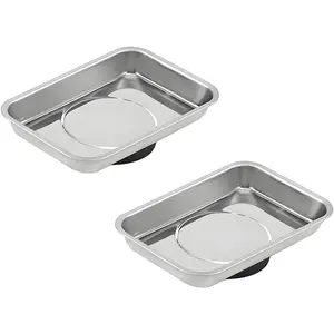 2 count  Tray Holders, 2.5"x3.6" Stainless Steel Square   Tray Set, Heavy Duty Thickened Tray Bowl for Screws  Nuts Metal ,  Tray for Mechanic's