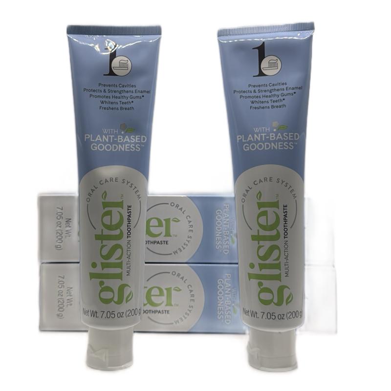 GLISTER Toothpaste with Plant-Based Goodness Multi Action toothpaste, pack of two.