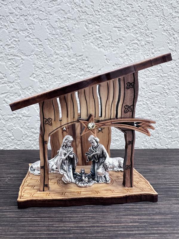 Nativity Scene Made of Olive Wood, Size 3.5x3 1/4