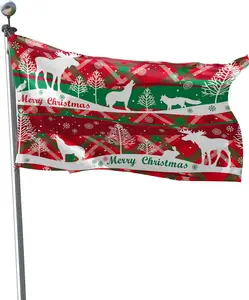 Merry Christmas Flags 3x5 Ft Garden Flag Polyester Double Sided Printing Yard Flag for Outdoor House Yard Indoor Outdoor Flag Holiday Banner Decor Gift - Elk and Fox Walking in the Winter Forest