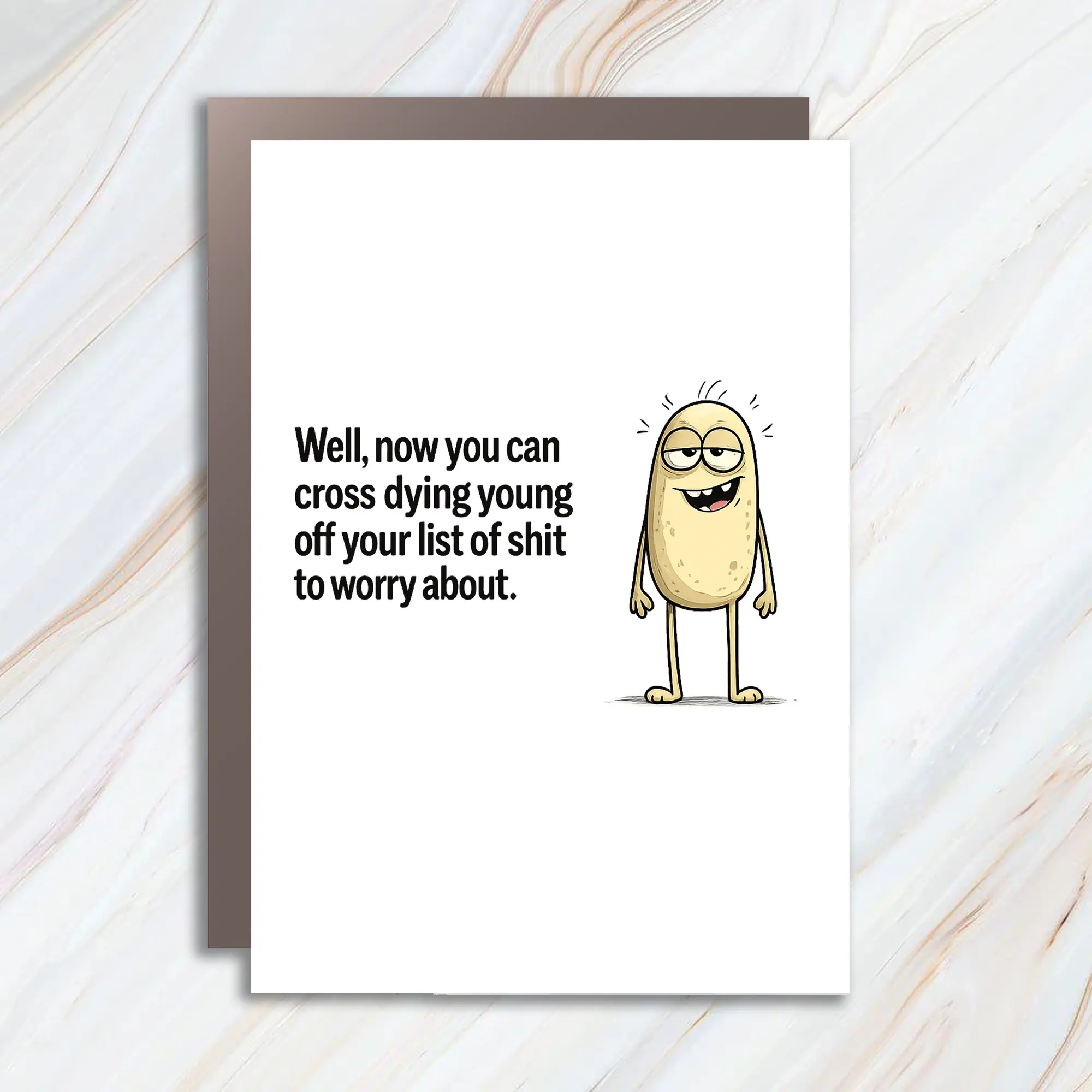 Funny Potato Birthday Greeting Card, Cross Dying Young Off Your Worry List Card, Sarcastic Adult Humor Birthday Card for Friend Dad Brother or Him VC58