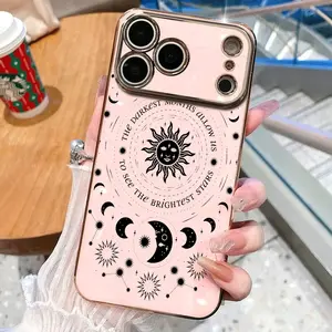 Personalized Fashion Retro Sun and Moon Pattern Painted Electroplated Shockproof Phone Case,for iPhone 17 Pro Max Phone Case 17 Air 16 Pro Max 16E 16Plus 15 Pro Max 15Plus 15 14 Pro 13 12 11 Phone Cases