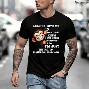 Arguing with Me Is Pointless I Knew I Was Wrong Monkey Funny T-Shirt S-5XL Same Style for Men Women 2025 Summer Short-sleeved Printed Pure Cotton 220G Tshirt