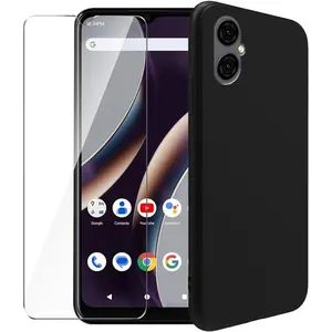 Case for Blu G53 + Glass Screen Protector Tempered Film - Transparent Silicone Soft Flexible Bumper Shockproof TPU Protective Cover Shell for Blu G53 (Black) Accessories Protection