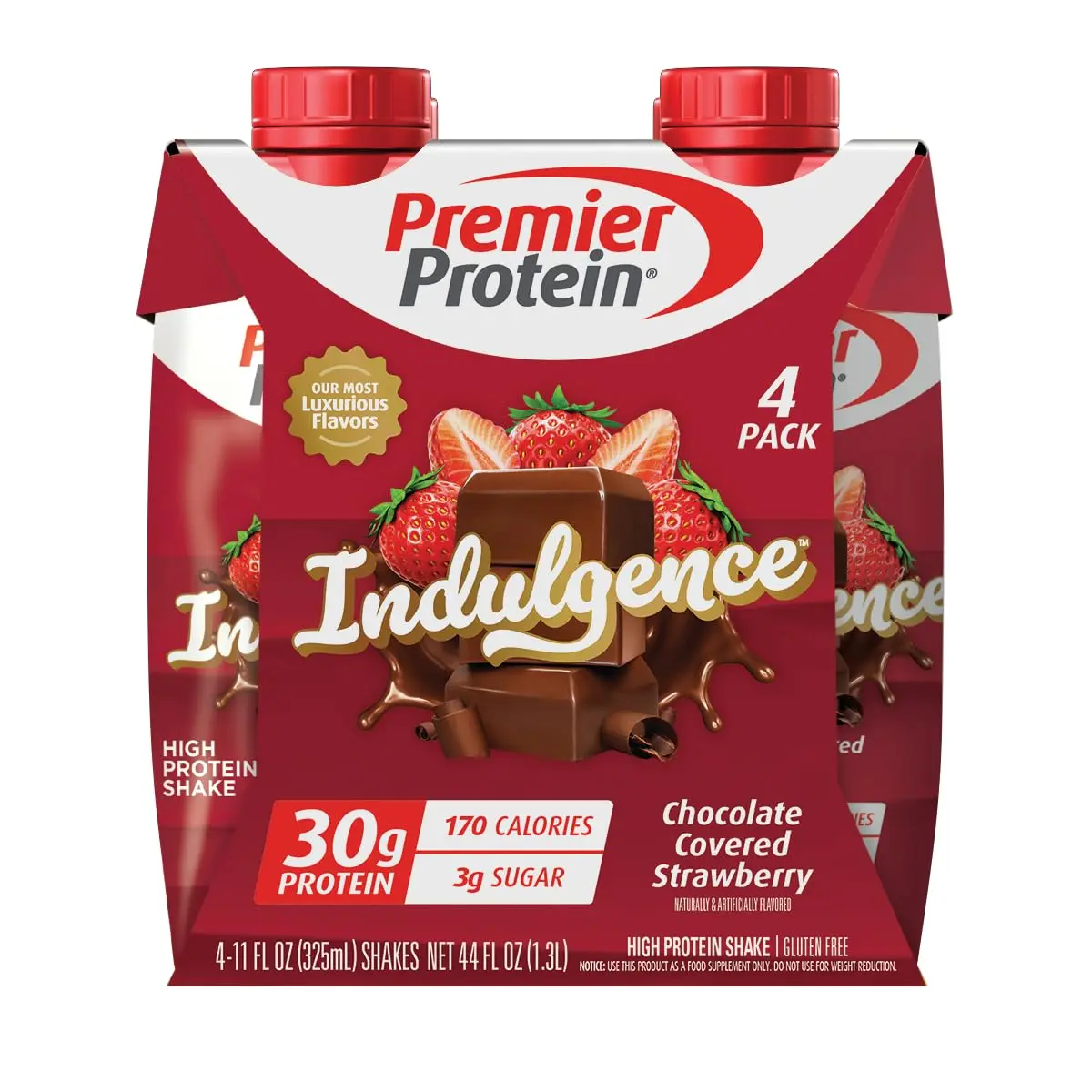 Premier Protein Shake INDULGENCE, Chocolate Covered Strawberry, 30g Protein, 170 Calories, 3g Sugar, 11 fl oz, 4 Pack (Packaging May Vary)