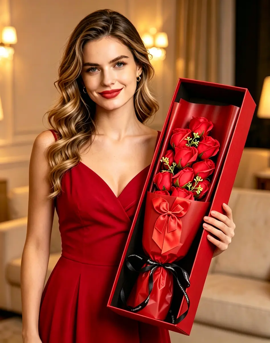 White Day Special Red Rose Bouquet Gift Box - Handmade Soap Flowers, Ideal for Valentine's, Mother's Day & Birthday Forever Flowers for White Day, Valentine's Day, Birthday, Anniversary & Romantic Occasions