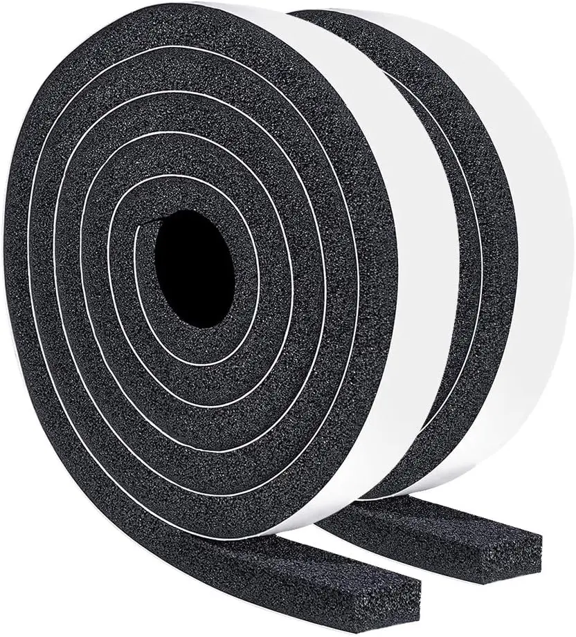 Maximum Compression Foam Weather Stripping Tape, 1 in W x 1/2 in T, Soundproofing Insulation Seal Strip, 13 ft Total (2 Rolls of 6.5 ft Each), 13 Feet Total
