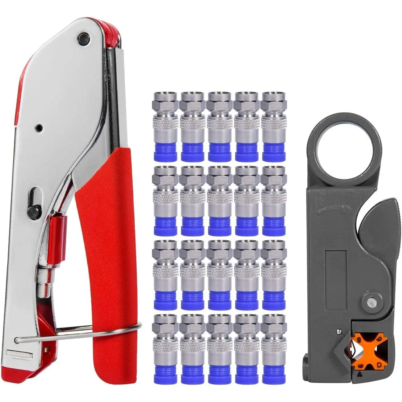 Coaxial Cable Crimper for RG59, RG6, 3-in-1 Coax Cable Repair Kit with Wire Stripper Adjustable for RG59, RG6, RG11, RG7, F-Type RG6 Connector