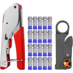 Coaxial Cable Crimper for RG59, RG6, 3-in-1 Coax Cable Repair Kit with Wire Stripper Adjustable for RG59, RG6, RG11, RG7, F-Type RG6 Connector