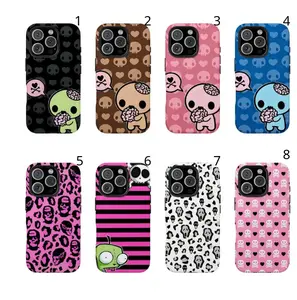 Y2k Kawaii EmO Z0mble Phone Case Phone Case l Pink Black Polka Dot Skull PatternProtective Cover For iPhone 11 12 13 14 15 16 17Pro Max For