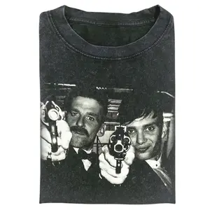 Peaky Blinders Arthur & Tommy Funny Pointing Guns Tee, Funny Black And White Vintage Crime Movie Graphic Tee, Best Friends Chaos Scene Parody Shirt, Unisex Cotton Crewneck T-Shirt Menswear Womenswear Streetwear Top