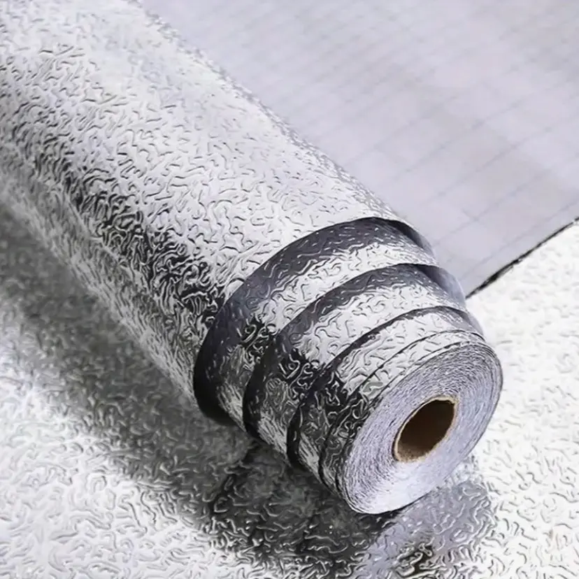 Self-Adhesive Aluminum Foil Kitchen Protection Film, Peel And Stick, Custom Size, Oil Resistant, Fireproof, Waterproof, Moisture Proof, Cabinet & Countertop Use, Waterproof PVC Wallpaper