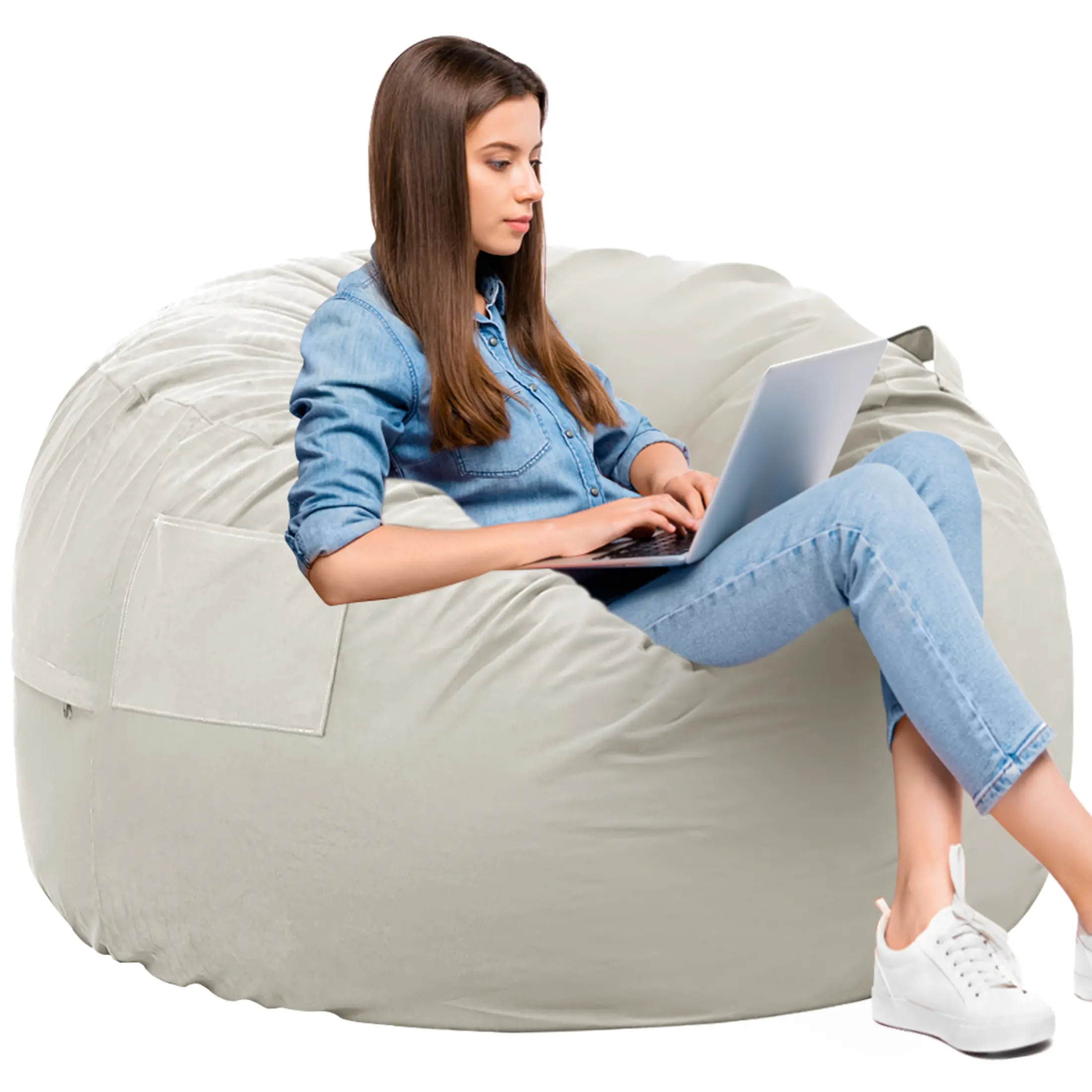 Oversized Beanbag Chair for Adults - Soft Removable Cover - Giant Round Comfy Sofa for Living Room Bedroom College Dorm - 4 Feet