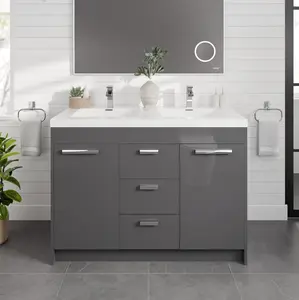Lugano 48 in. Gray Double Sink  Bath Vanity with Acrylic Top and Integrated Sinks