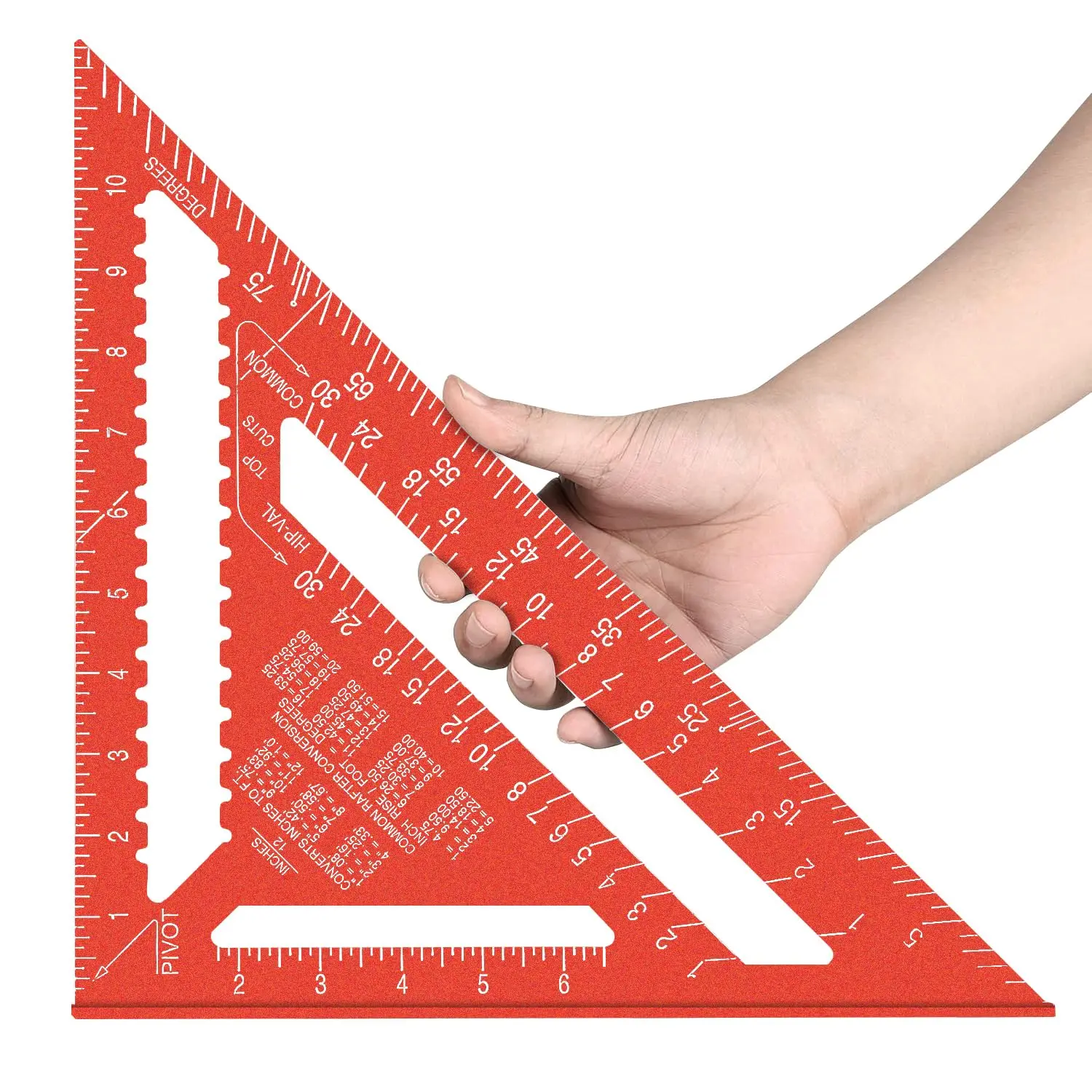 12x12x17 In Aluminum Alloy Rafter Square, Lip Grip Triangle Tool with Imperial Units, Protractor Scale, Carpenter Measuring Layout Tool for Woodworking, Construction, Artists
