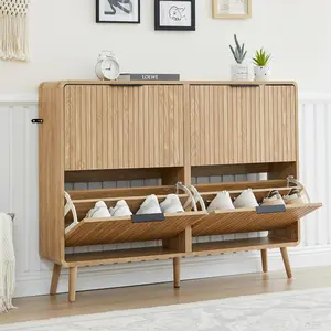 Giratree 47" Fluted Large Shoe Cabinet with 4 Flip Drawers, Slim Freestanding Shoe Cabinet Organizer, Narrow Shoes Storage Rack for Entryway, 5 Sturdy Legs