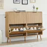 FurSch 47" Fluted Large Shoe Cabinet with 4 Flip Drawers, Slim Freestanding Shoe Cabinet Organizer, Narrow Shoes Storage Rack for Entryway, 5 Sturdy Legs