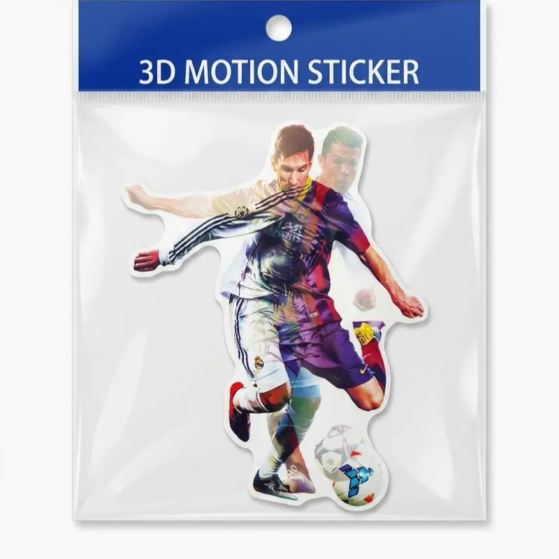 3D Motion Lenticular Sticker - Soccer Legends Messi & Ronaldo Decorative Sticker for Laptop, Water Bottle