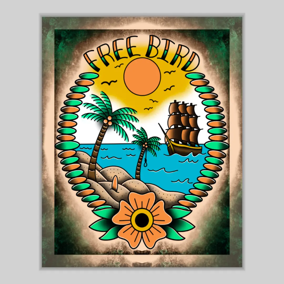 8x10 Vibrant Art Print - High Quality Gloss Paper - Wall Decor - Free Bird Beach Scene - Artistic Photo
