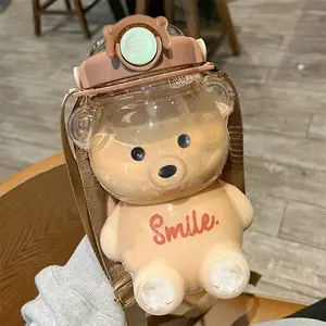 1000ml Large Capacity Cute Bear Water Bottle 2 in 1 Straw Cup for Girls Children  BPA Free Leakproof for School Sports Gift