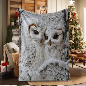 White Owl Plush Blanket - Soft Flannel with Snowy Owl Print, All-Season Comfort for Bed, Sofa, Office, Travel, Camping, Kitchen - Polyester, Machine Washable, Camping Blanket | Cozy Owl Design | Plush Texture, Owl Home