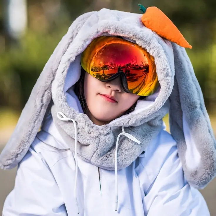Cute Gray Bunny Ski Snowboarding Helmet Cover