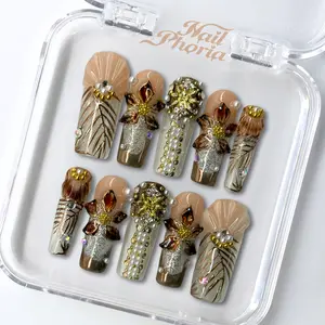 NailPhoria AURELIA SHELL - Handmade Press-On Nails | Reusable, Salon-Quality, Long-Lasting, Glossy Design