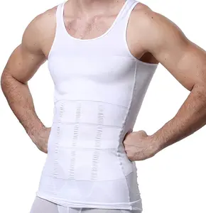 Men's Slimming Tank Top Body Shaper Compression Shirt - Slim Fit Undershirt with Abs Vest for Workout Abdomen Support, White, Comfortable Daily Wear