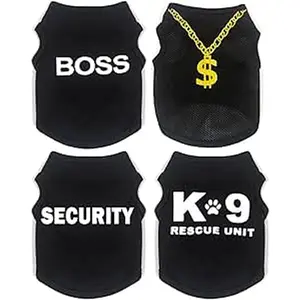 4-Pack Dog Clothes for Small Dogs Black Security Dog Shirt Soft Chihuahua Clothes Cute Male Puppy Clothes Pet Clothing for Small Dog Boy XXS