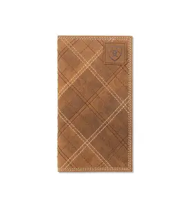 Ariat Men’s Rodeo Style Cowboy Wallet - Genuine Crazy Horse Leather Bag, Western Detailing, Cross Stitch Accents, Exquisite Craftsmanship, Card Slots, Cash Compartments, Checkbook Slot, Durable Carry, Genuine Leather Bag