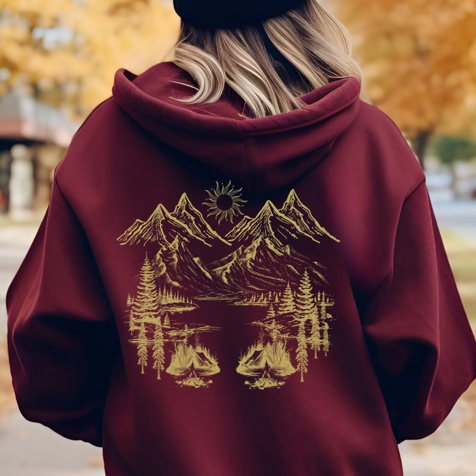Nature Scene Hoodie – Vintage Mountain Camping Hoodie, Cottagecore Forest Hoodie, Outdoorsy Aesthetic Gift for Hikers & Nature Lovers