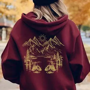 Nature Scene Hoodie – Vintage Mountain Camping Hoodie, Cottagecore Forest Hoodie, Outdoorsy Aesthetic Gift for Hikers & Nature Lovers
