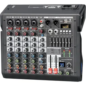 Audio Mixer, 6- Professional DJ Mixer with 99-Bit DSP Effects, 7-Band EQ, 48V Phantom Power, MP3/ Input - Studio Audio Mixing Console for Recording & Live Performances
