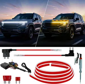Sequential Dynamic Scan LED Hood Light Strip for Cars, Dual Color White DRL with Amber Turn Signal, Flexible Cuttable IP Waterproof Exterior LED Light, for Trucks SUVs Vans, inch V,  Set
