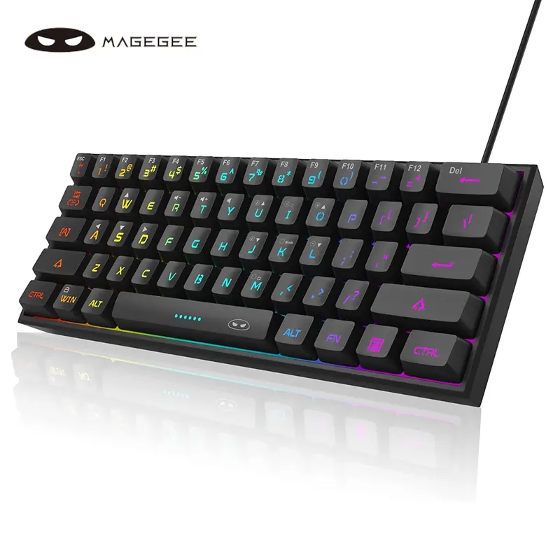 MageGee TS91 60 Percent Gaming Keyboard - 61-Key Ultra-Compact RGB Backlight Membrane PC Accessory, Ergonomic IPX4 Water Resistant for Home, Gamers (Black, Compatible with PC, MAC, PS4, Xbox 1)