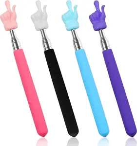 4Pcs Telescopic Teacher Pointers, Mini Extendable Hand Pointer Sticks, Retractable Office Presentation Supplies for Elementary School Teachers (Black, Pink, Blue, Purple)