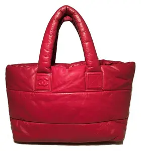 Pre-owned CHANEL Puffy Quilted Leather Tote Bags Red and Navy Puffy Leather Cocoon Tote Bag