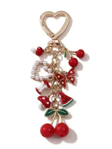 Creative Cherry Watermelon Apple Butterfly Oil-Drop Alloy Keychain, Cute Fruit Theme Fashion Ornament, Memorial Gift for Friends and Family, Trendy Cute Keychain