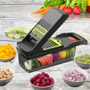 Kitchen 16-in-1 food slicer, Vegetable Cutting Slicer, including manual vegetable chopper, fruit slicer, food grater, onion chopper and potato chopper, etc., comes with containers and is very suitable for barbecue and outdoor cooking accessories