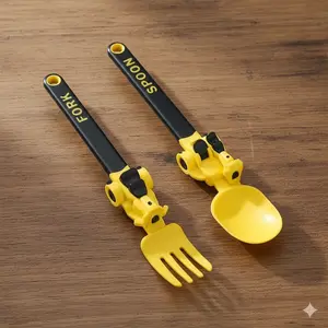 Toddler Motorcycle Spoon Fork Set Easy-to-Hold Utensils for Self-Feeding Kids with Storage Box Soft Grip Handle Antibacterial Lightweight Dishwasher Safe PP Tableware Noodle Soup Cutlery