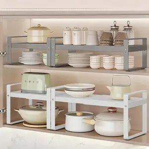 Adjustable Kitchen Storage Rack, Microwave Shelf Organizer, Expandable Countertop Holder, Cabinet Spice Rack, Space-Saving Design