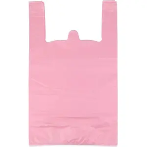 LazyMe T Shirt Bags, Pink Plastic Bags with Handles for Grocery and Retail, Bolsas De Plastico Para Negocio, 12x20 Inches (50 pcs)