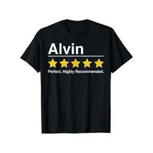 Men's Shortleeve Graphic T-Shirt - Alvin-Themed 100% Cotton Casual Round Neck Streetwear Tee, Fitted Cut, 5-Star Lettering Stars Design, Slightly Elastic All-Season, Funny Office Gift (Sizes S-XXXL)