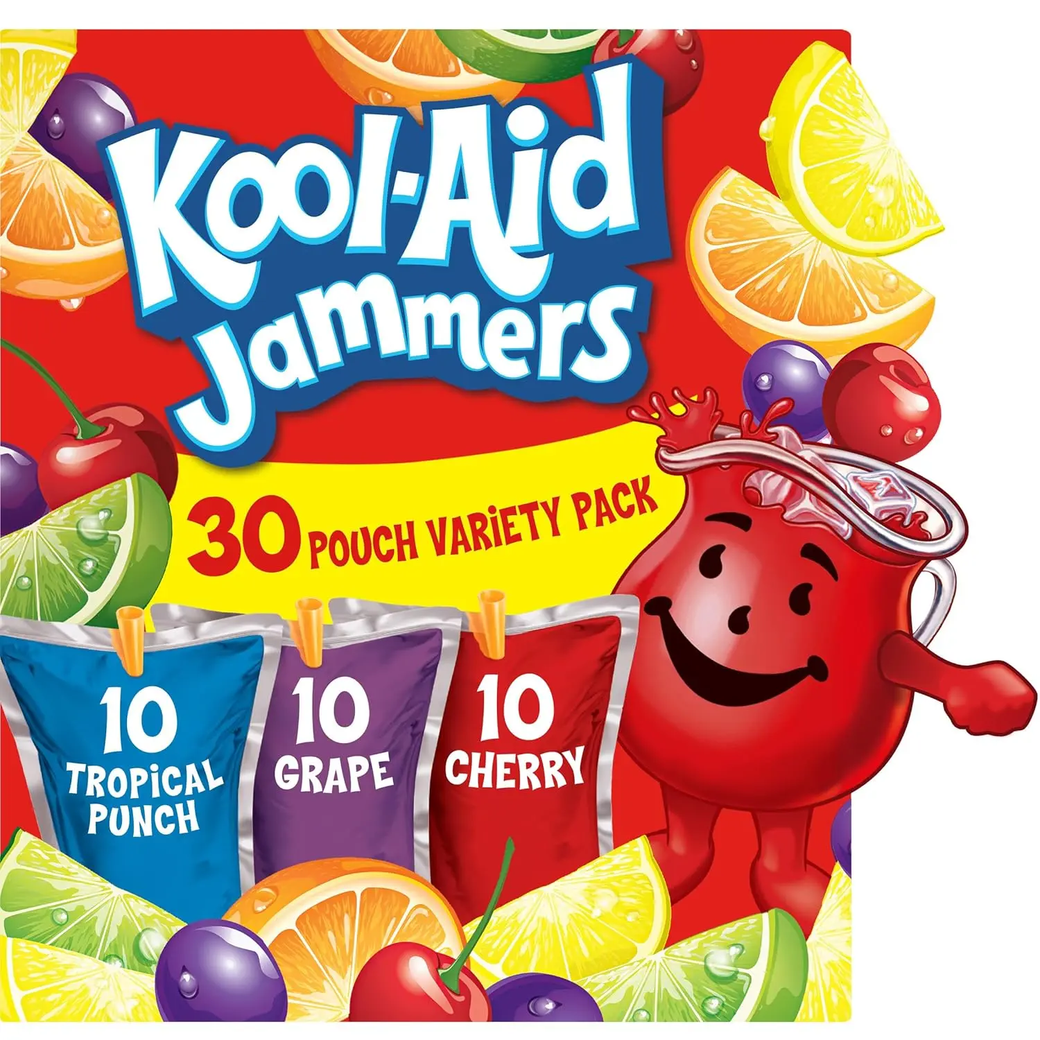 Jammers Variety Pack Juice Drink 30ct – Tropical Punch, Grape & Cherry Flavored Kids Drink Pouches, 6 fl oz Each, Lunchbox Ready