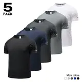 Men's 5-Pack Performance Activewear Short-Sleeve Tee - Raglan Sleeves, Lightweight Quick-Drying Mesh Polyester, Loose-Fit Sporty T-Shirt for Gym, Running Training, Sweating Solution Men's Activewear Clothes,sohochic