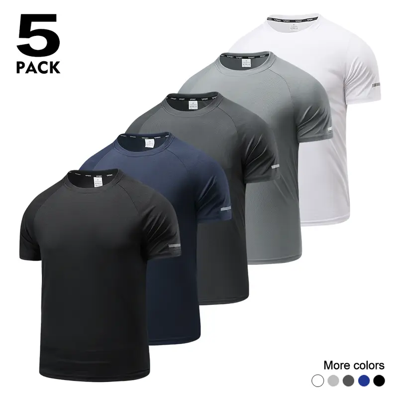 Men's 5-Pack Performance Activewear Short-Sleeve Tee - Raglan Sleeves, Lightweight Quick-Drying Mesh Polyester, Loose-Fit Sporty T-Shirt for Gym, Running Training, Sweating Solution Men's Activewear Clothes,sohochic