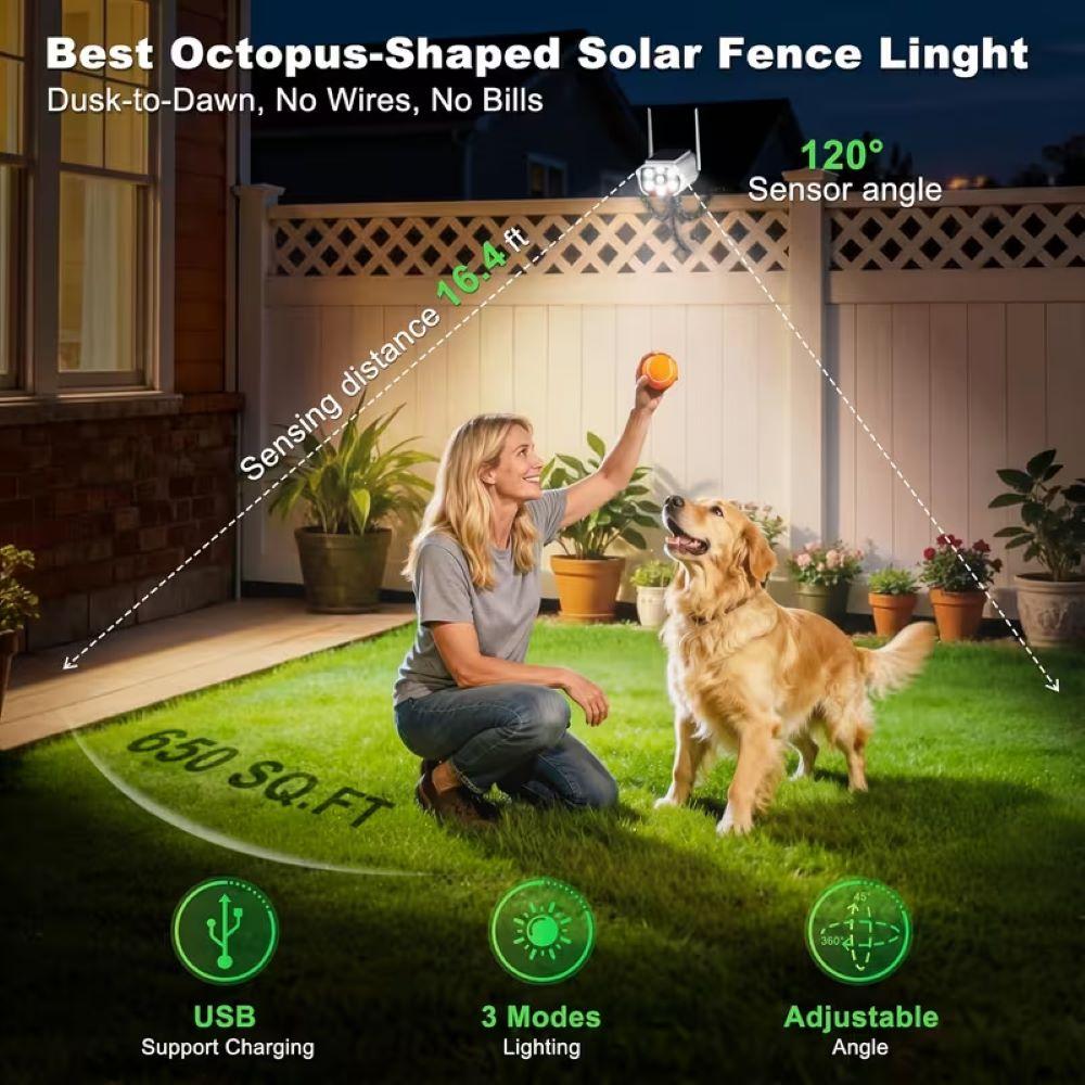 EISSLOLY Solar Powered Octopus Motion Sensor Outdoor Light, High Sensitivity PIR Motion Activated LED Security Lamp, Wireless IP65 Waterproof Solar Wall Light for Garden Yard Patio Fence Garage Pathway Driveway Decor Lighting EISSLOLY Solar Powered Octopus Motion Sensor Outdoor Light, High Sensitivity PIR Motion Activated LED Security Lamp, Wireless IP65 Waterproof Solar Wall Light for Garden Yard Patio Fence Garage Pathway Driveway Decor Lighting